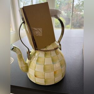 New Mackenzie-Childs Parchment Check 3 quart Tea Kettle.